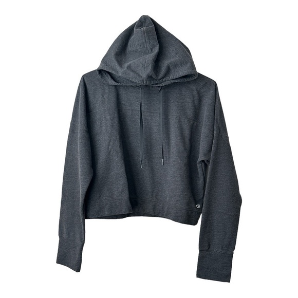 GapFit Gray Fleece Crop Pullover Hoodie Size L - Picture 1 of 7